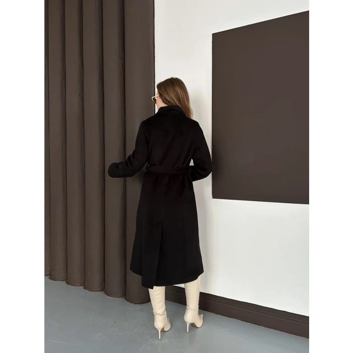 Moskov Kumaş Kuşaklı Kaban Siyah