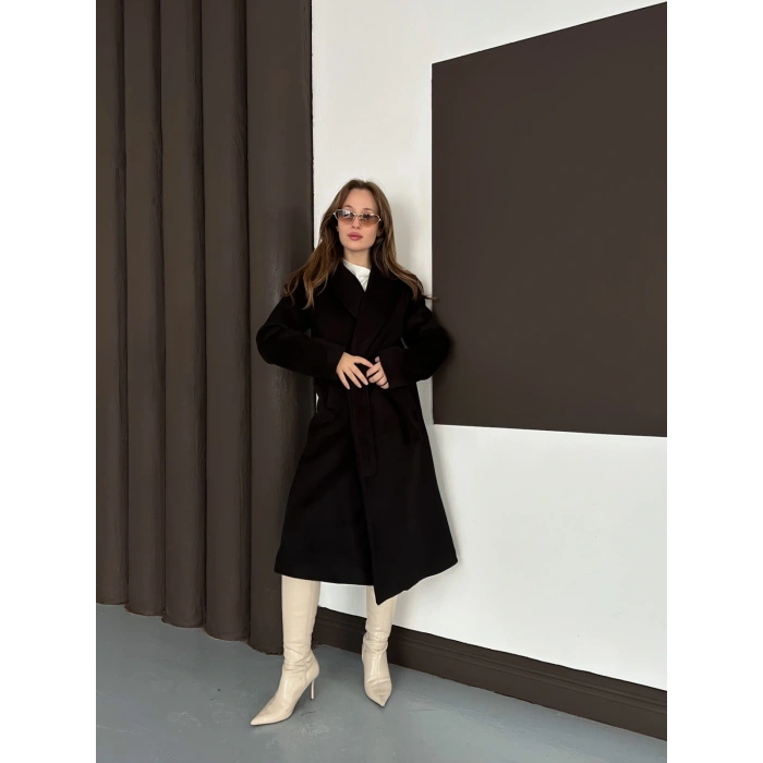 Moskov Kumaş Kuşaklı Kaban Siyah