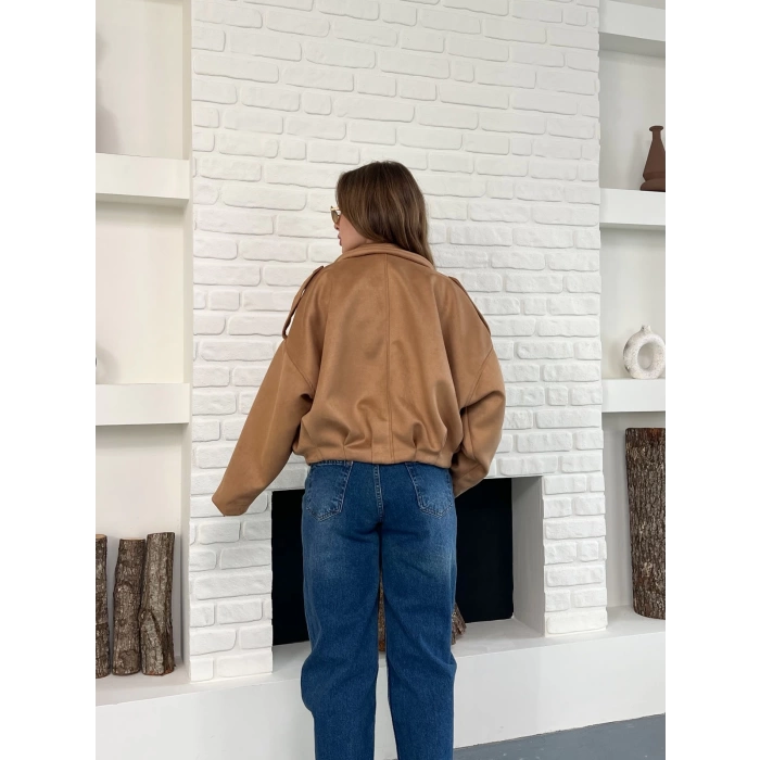 Nubuk Fermuarlı Ceket Camel