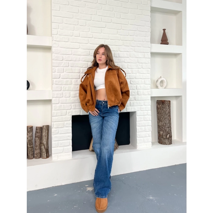 Nubuk Fermuarlı Ceket Taba