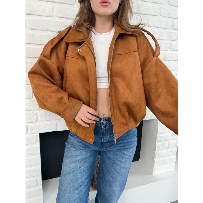 Nubuk Fermuarlı Ceket Taba