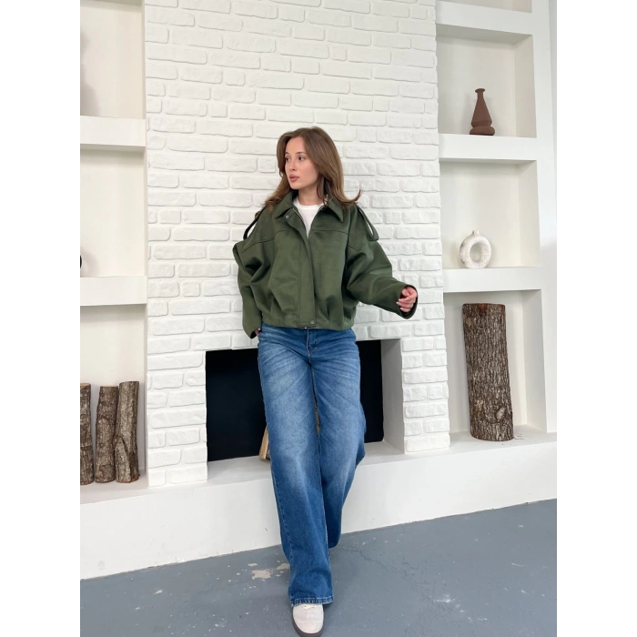 Nubuk Fermuarlı Ceket Yeşil