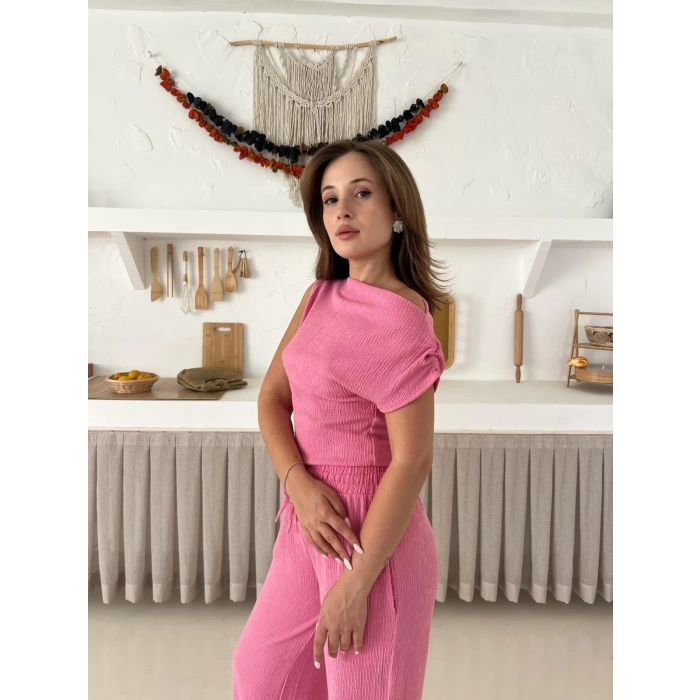 Omuz Detaylı Bürümcük Takım Pembe