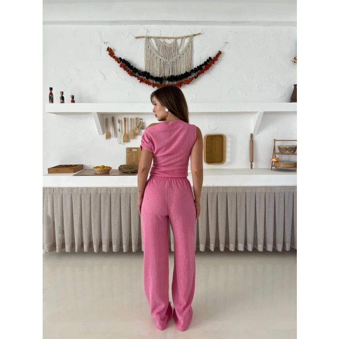 Omuz Detaylı Bürümcük Takım Pembe