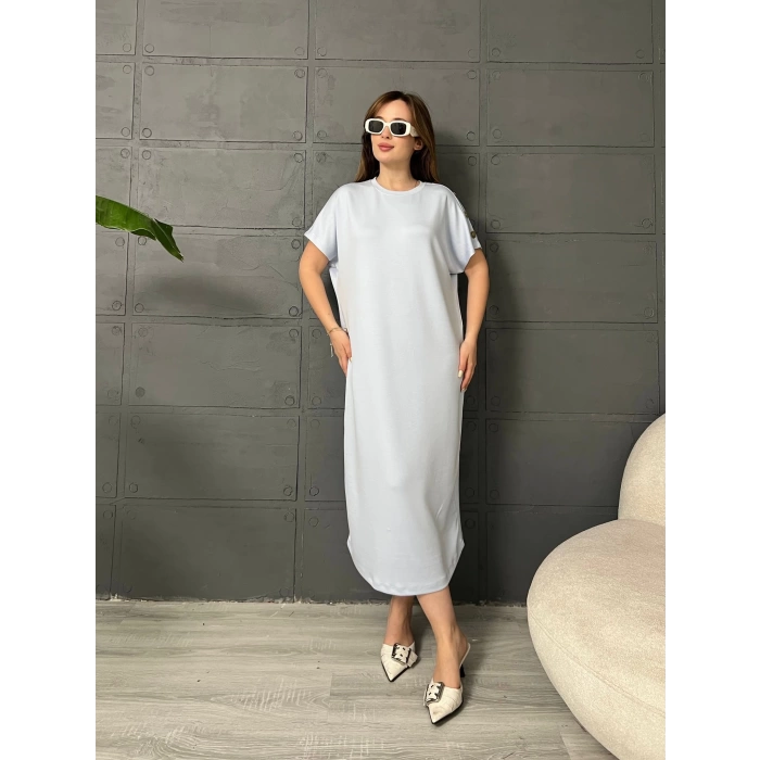 Omuz Düğme Detaylı Elbise Gri