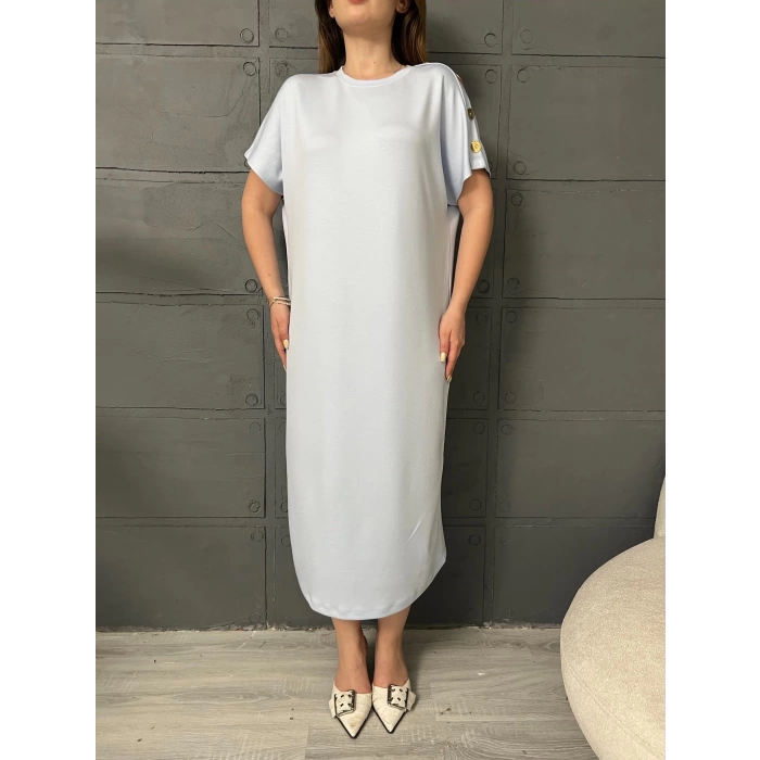 Omuz Düğme Detaylı Elbise Gri