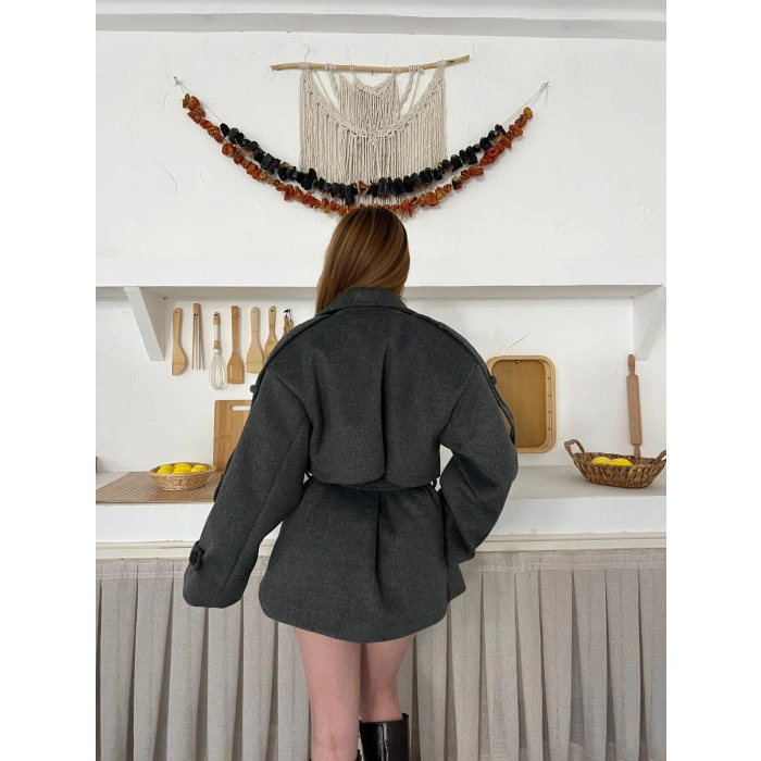 Omuz Manşet Detaylı A Kalite Kaşe Kaban Antrasit