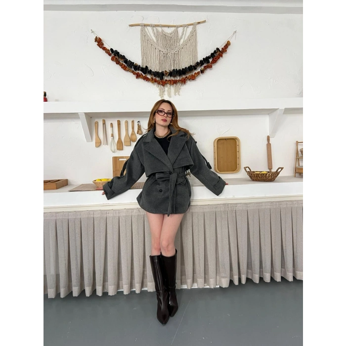 Omuz Manşet Detaylı A Kalite Kaşe Kaban Antrasit