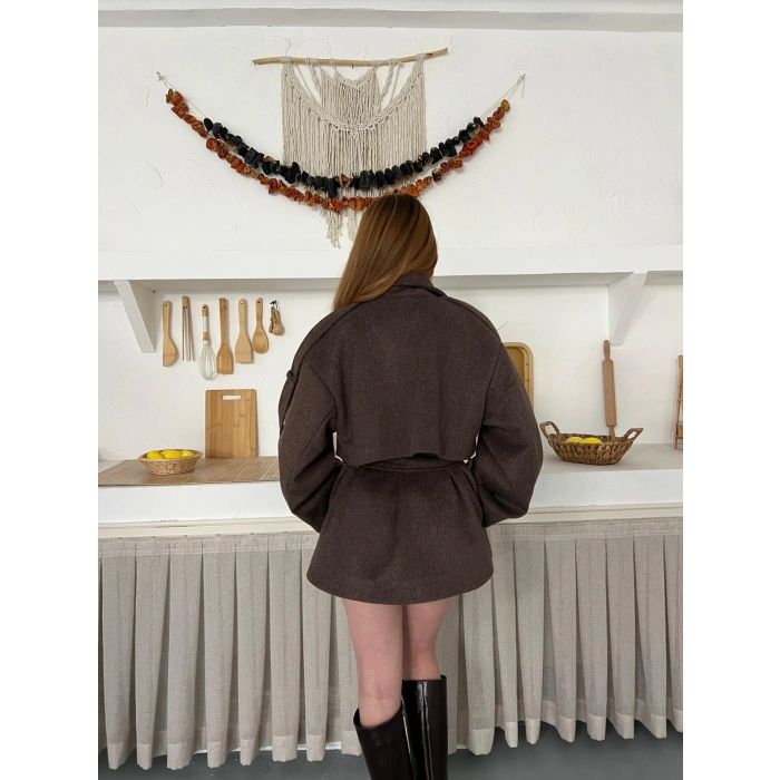 Omuz Manşet Detaylı A Kalite Kaşe Kaban Kahve