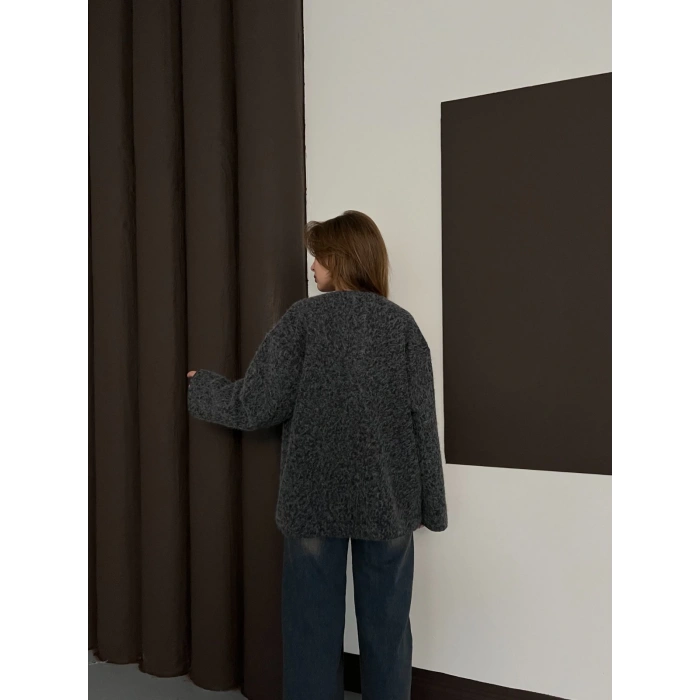 Ön Bağlama Detaylı Kaşe Ceket Antrasit