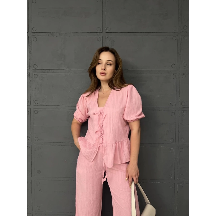 Önü Bağlamalı Karpuz Kol Takım Pembe
