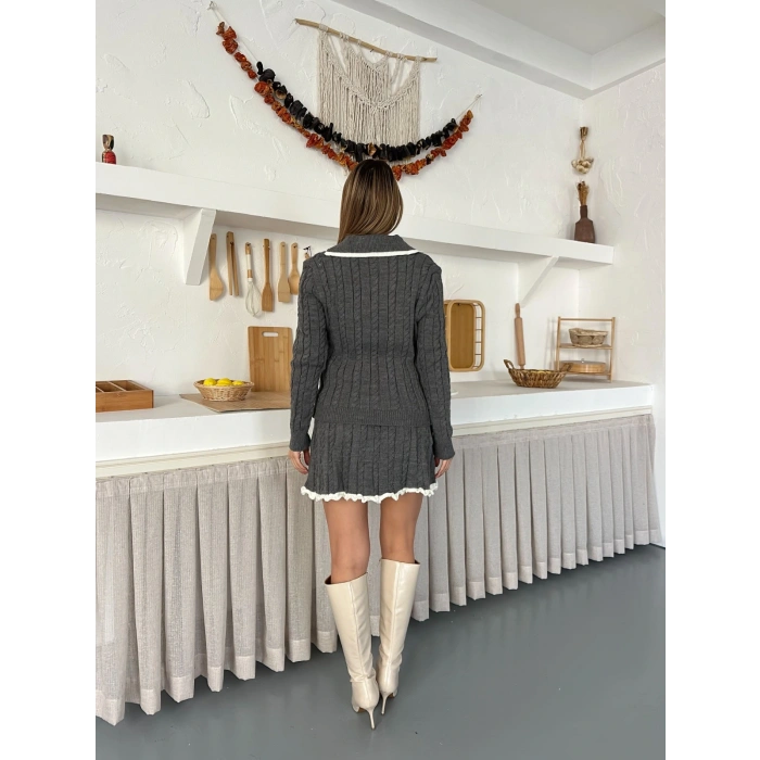 Örme Triko Etekli İkili Set Antrasit