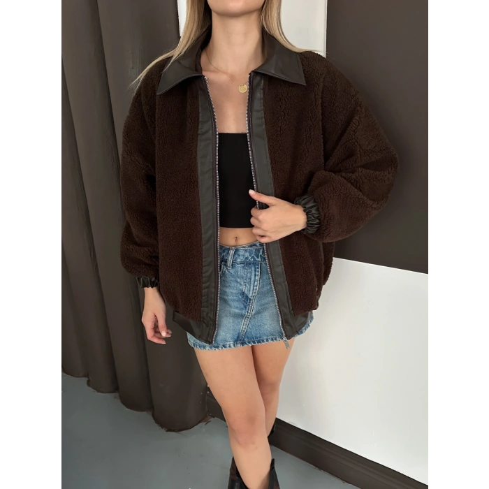 Oversize Salaş Teddy Peluş Ceket Kahve