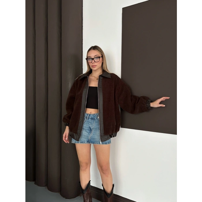 Oversize Salaş Teddy Peluş Ceket Kahve
