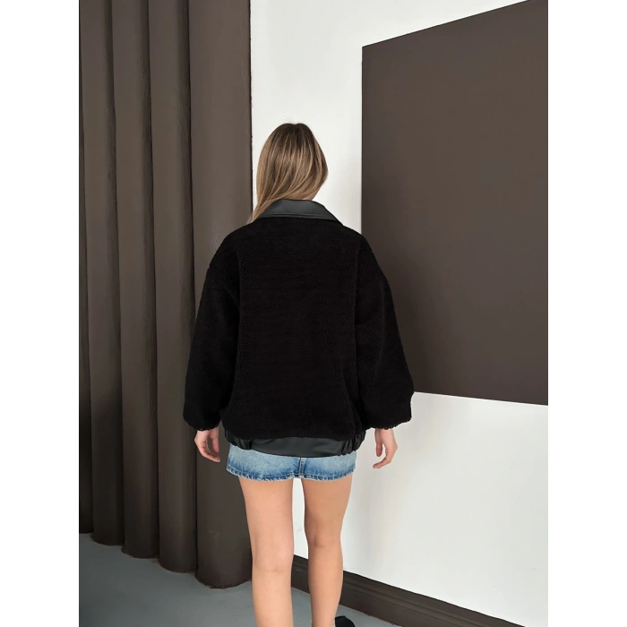 Oversize Salaş Teddy Peluş Ceket Siyah