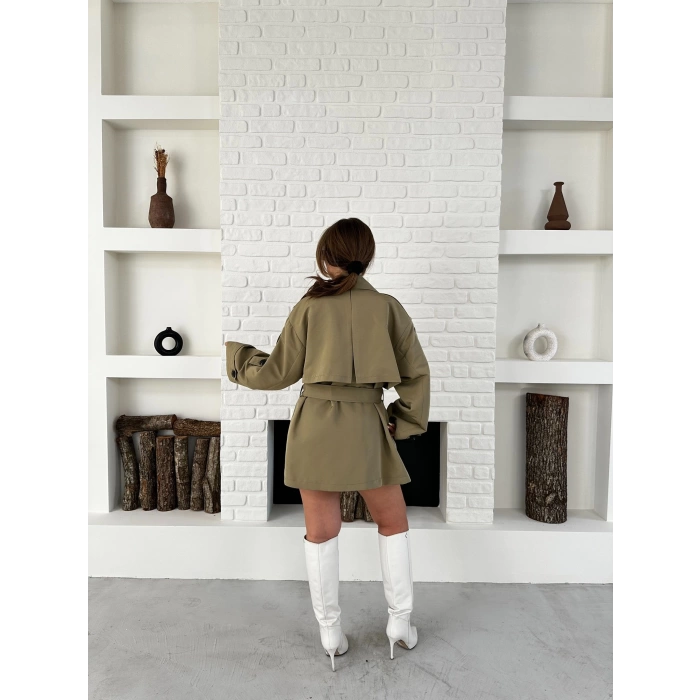 Parça Detalı Oversize Trençkot Haki