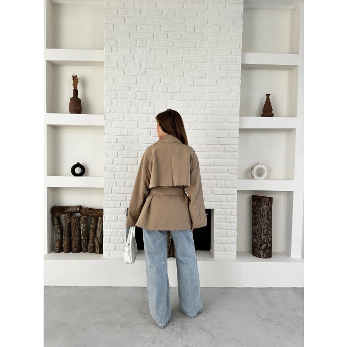 Parça Detalı Oversize Trençkot Krem