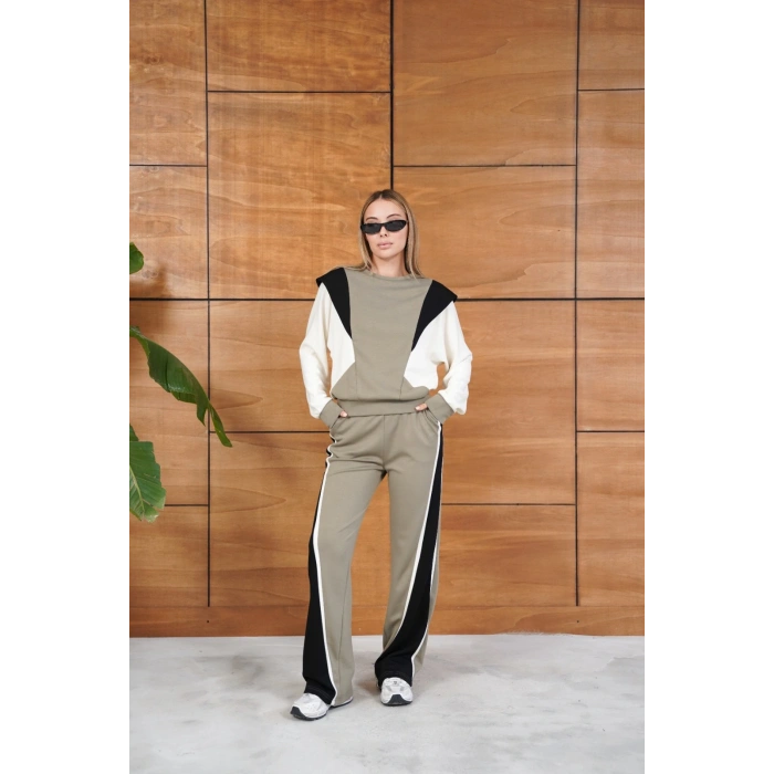 Parça Detaylı Eşofman Takım Bej