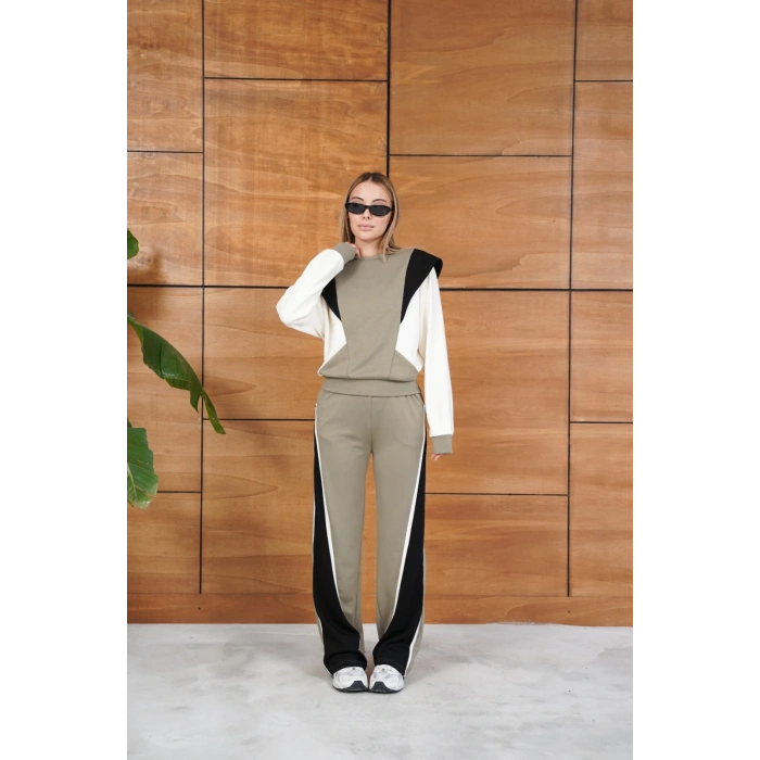 Parça Detaylı Eşofman Takım Bej