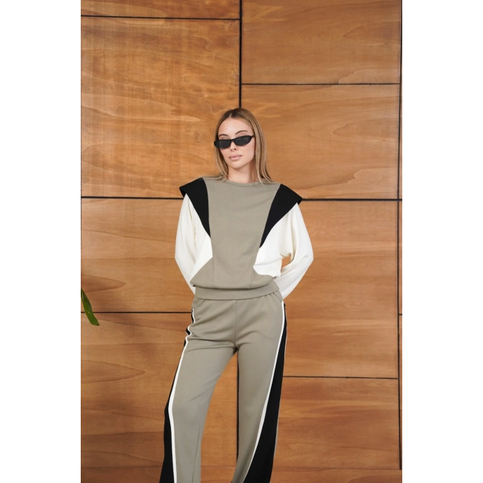 Parça Detaylı Eşofman Takım Bej
