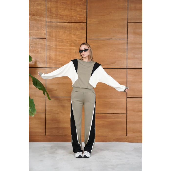 Parça Detaylı Eşofman Takım Bej