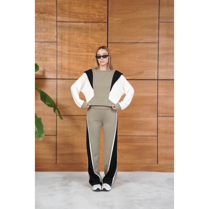 Parça Detaylı Eşofman Takım Bej