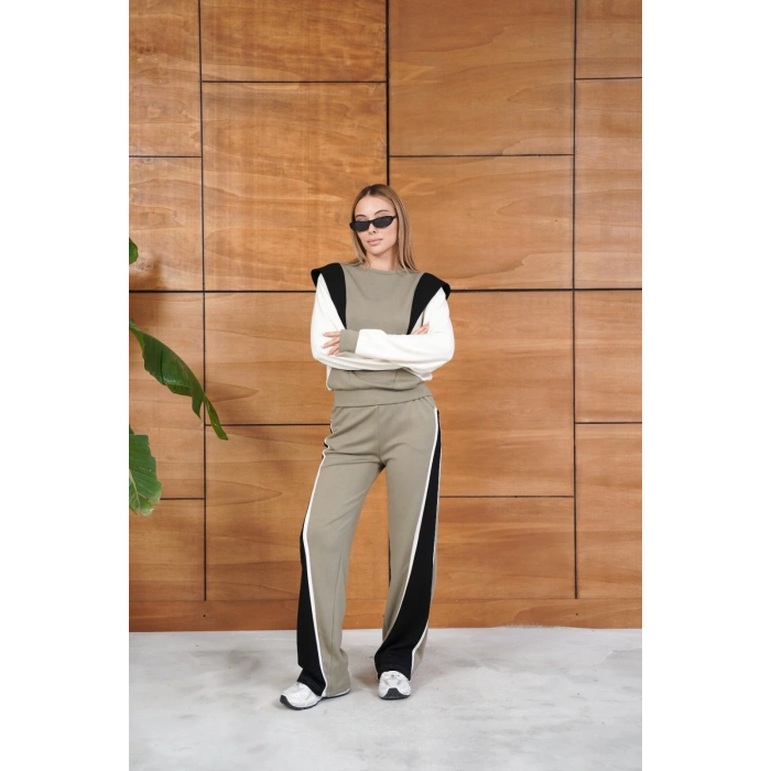 Parça Detaylı Eşofman Takım Bej