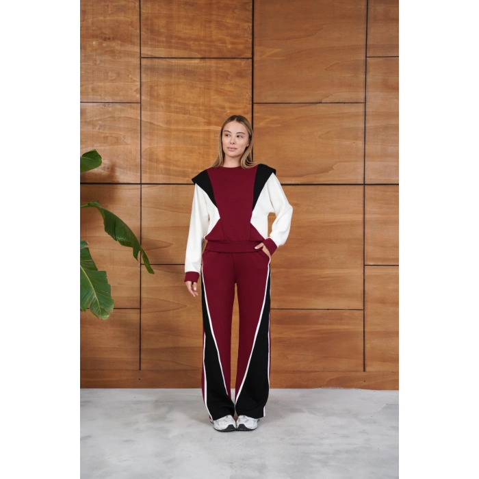 Parça Detaylı Eşofman Takım Bordo