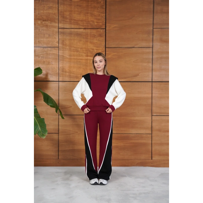 Parça Detaylı Eşofman Takım Bordo