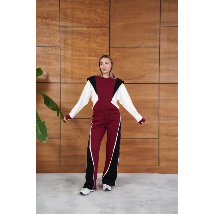 Parça Detaylı Eşofman Takım Bordo