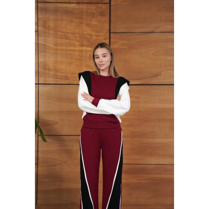 Parça Detaylı Eşofman Takım Bordo