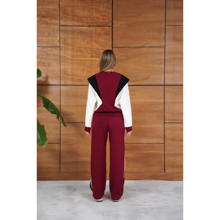 Parça Detaylı Eşofman Takım Bordo