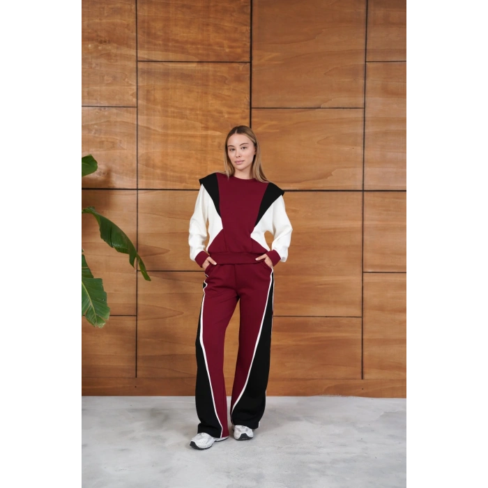 Parça Detaylı Eşofman Takım Bordo