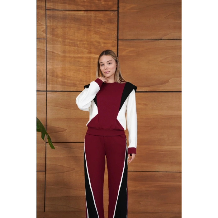 Parça Detaylı Eşofman Takım Bordo