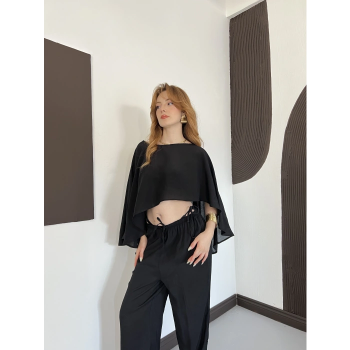 Pelerin Bluz Pantolon Plaj Takım Siyah