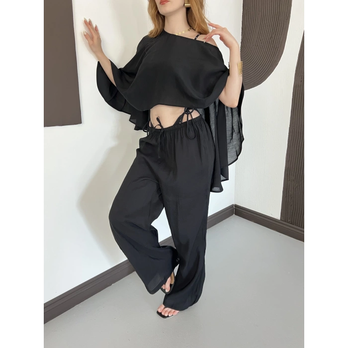 Pelerin Bluz Pantolon Plaj Takım Siyah