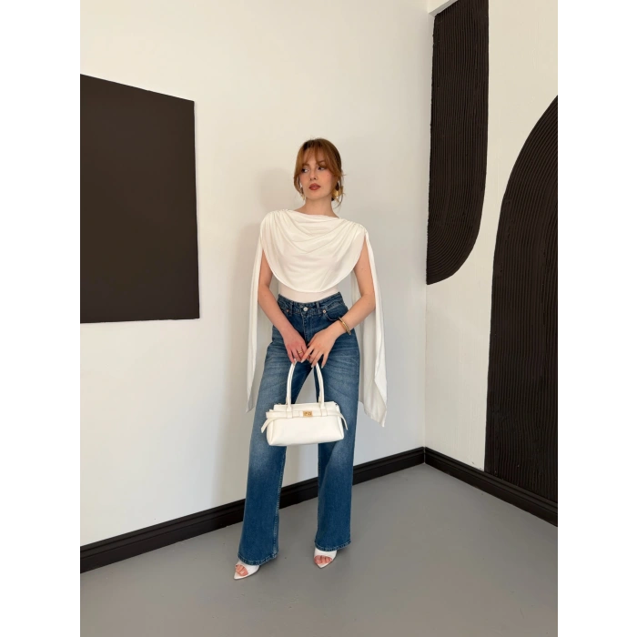 Pelerin Detaylı Body Suit Beyaz