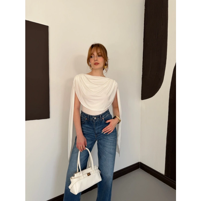 Pelerin Detaylı Body Suit Beyaz