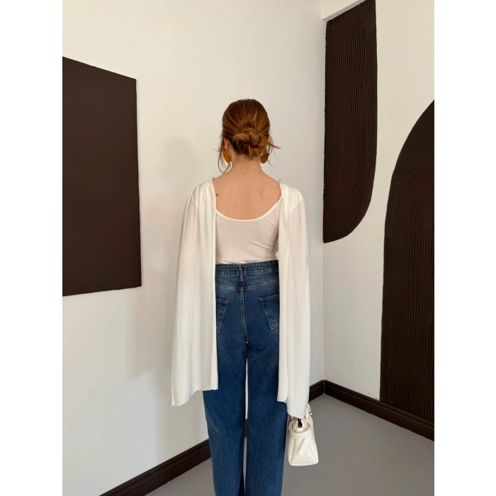 Pelerin Detaylı Body Suit Beyaz