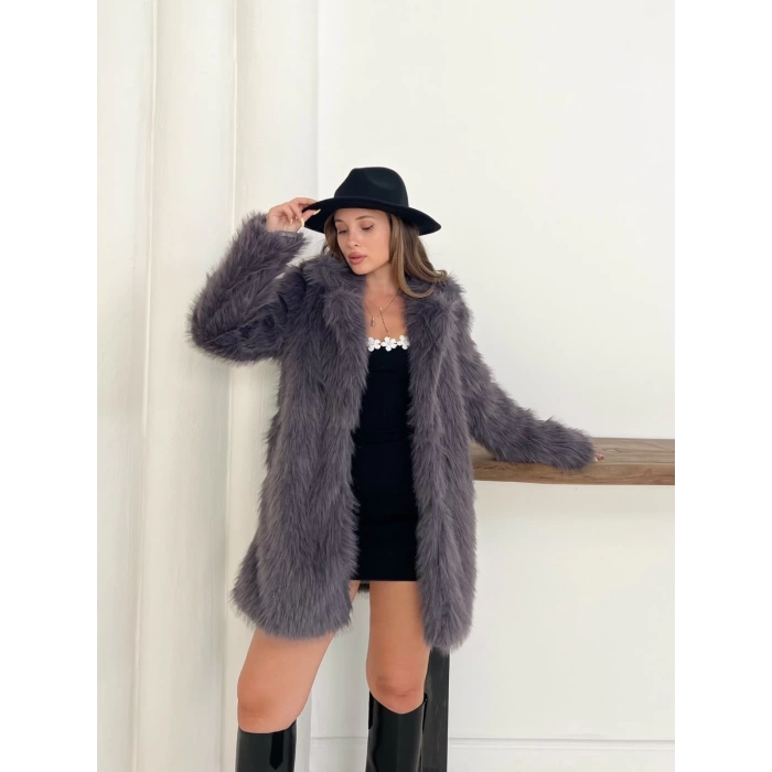 Peluş Çıtçıtlı Kürk Antrasit