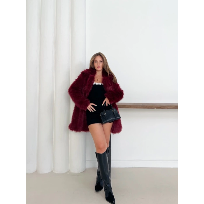 Peluş Çıtçıtlı Kürk Bordo