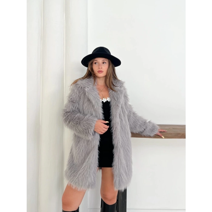 Peluş Çıtçıtlı Kürk Gri
