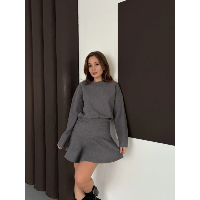 Piliseli Linda Elbise Takım Gri