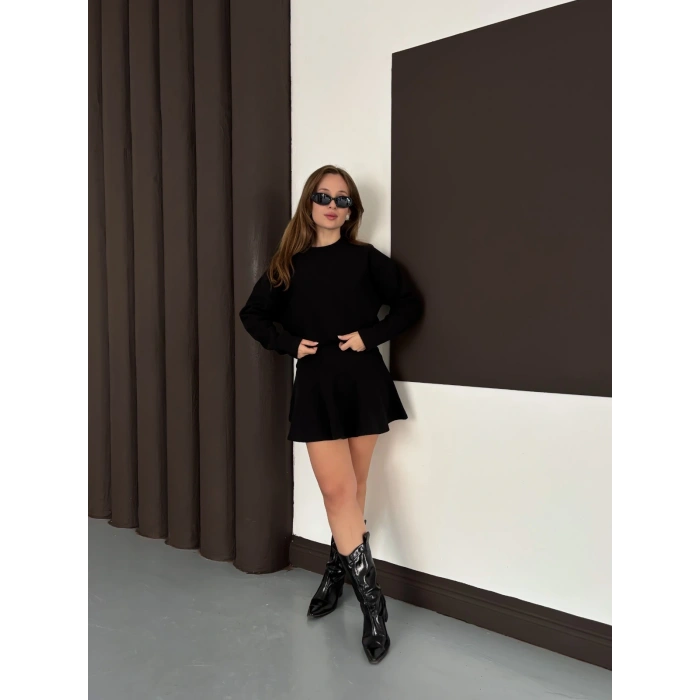 Piliseli Linda Elbise Takım Siyah