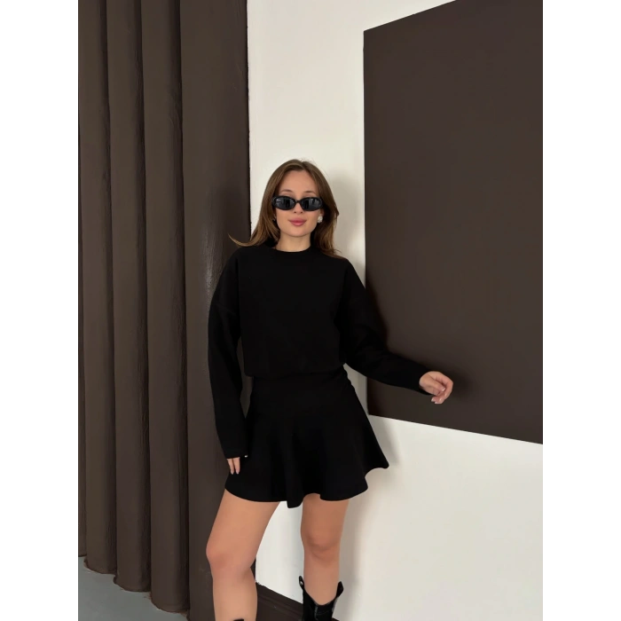 Piliseli Linda Elbise Takım Siyah