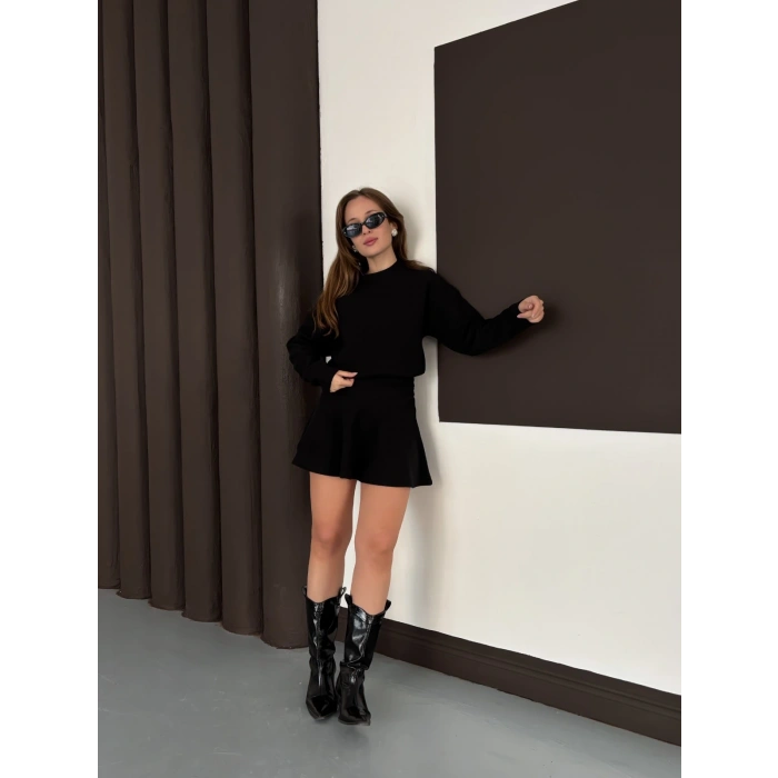 Piliseli Linda Elbise Takım Siyah