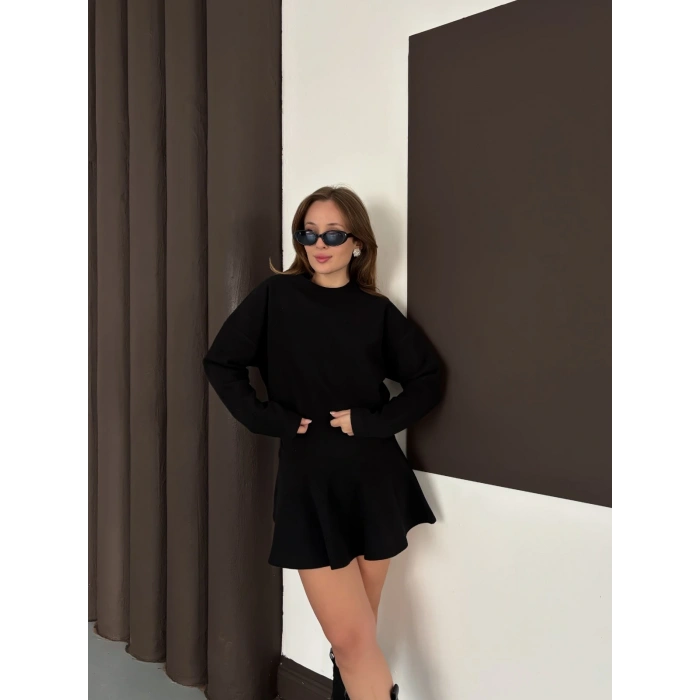 Piliseli Linda Elbise Takım Siyah