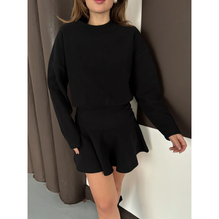 Piliseli Linda Elbise Takım Siyah