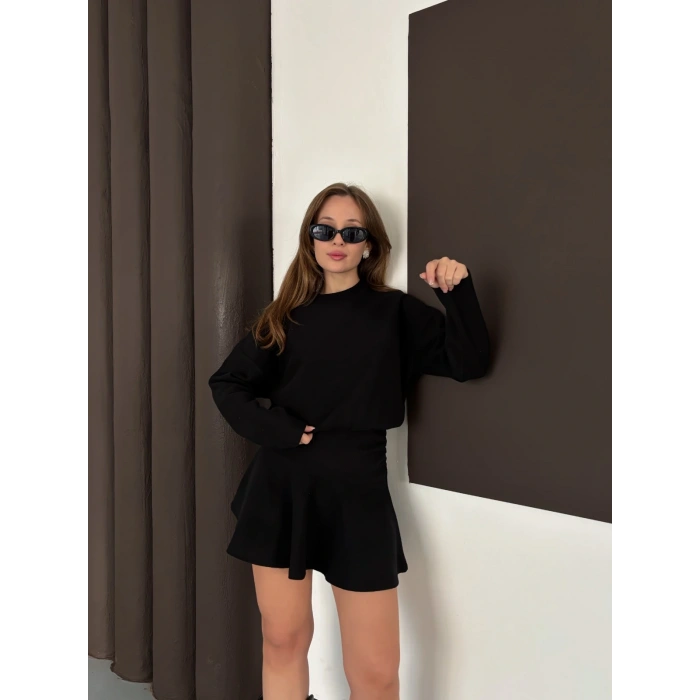 Piliseli Linda Elbise Takım Siyah