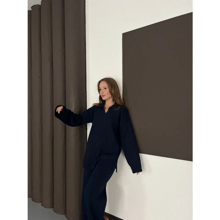 Polo Yaka Triko Pantolonlu Takım Lacivert